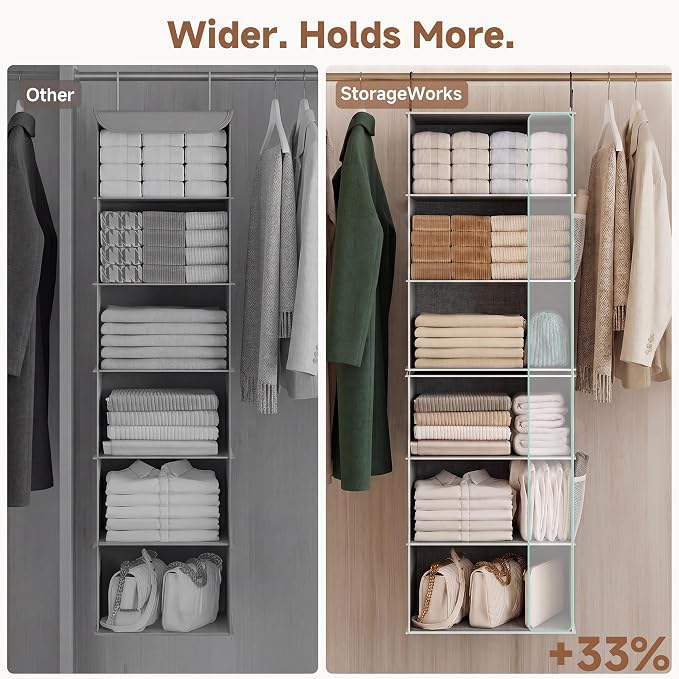 StorageWorks 6-Shelf Jumbo Closet Organizers, Two 3-Shelf Separable Hanging Shelves for Closet, 13" D x 15" W x 47 ¼"H，Gray