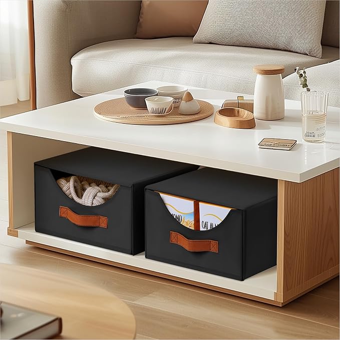 Homsorout Stackable Storage Drawers - Collapsible Storage Bins with Drawers, 6 Pack Small Closet Organizer Bins, Fabric Pull Out Organizer for Bedroom, Living Room, Dorm, Black