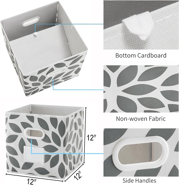 MAX Houser Foldable Fabric Storage Cubes Bins with Dual Plastic Handles, Set of 6, Closet Bedroom Drawer Organizer, Grey