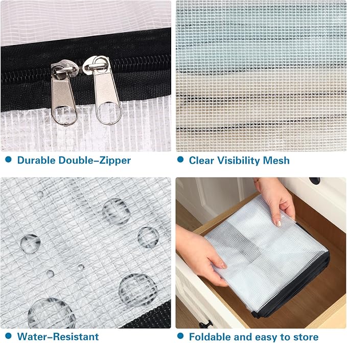 Fixwal Storage Bags 4 Pack 40L Mesh Clear for Blankets Clothes Sheets | Waterproof Clear Mesh Fabric, Zippered Closure, for Bedding Duvets Comforters and Clothes, Closet and Under-Bed Storage