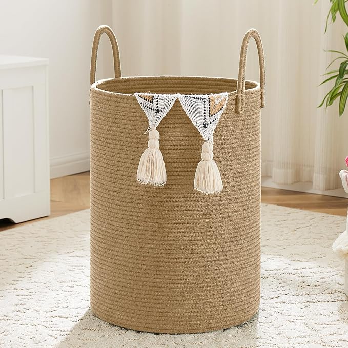 Artfeel Laundry Basket,Woven Cotton Rope Laundry Hamper,80L for Decorative Storage of Dirty Clothes,Toys and Blankets in Bathroom,Baby Room and Living Room