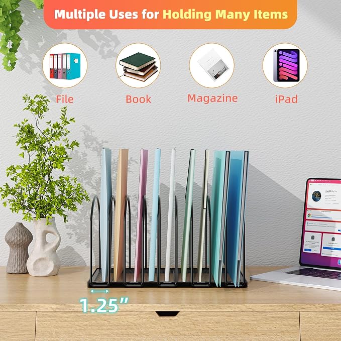 Simple Trending Desk File Sorter Organizer, 9 Slot File Rack, 2 Pack, Black | Metal File Folder Holder Stand, Vertical Desktop Organizer for Home Office Classroom, 13.75"D x 8.25"W x 7.5"H