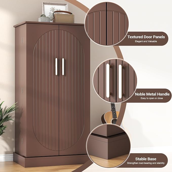 kepptory 47" Kitchen Pantry Cabinet with Doors and Adjustable Shelves, Freestanding Pantry Storage Cabinet, Farmhouse Buffet Cupboard for Kitchen, Dining Room, Living Room, Grey (Brown)