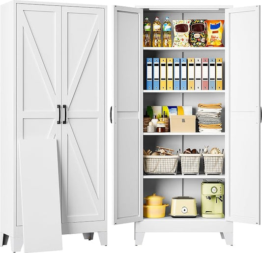 SISESOL Wide & Deep Pantry Storage Cabinet with 2 Doors and 5 Shelves,72" Tall Farmhouse Storage Cabinet,Large Cupboard Closet,White Cabinets for Home,Kitchen,Bathroom,Dining/Living Room