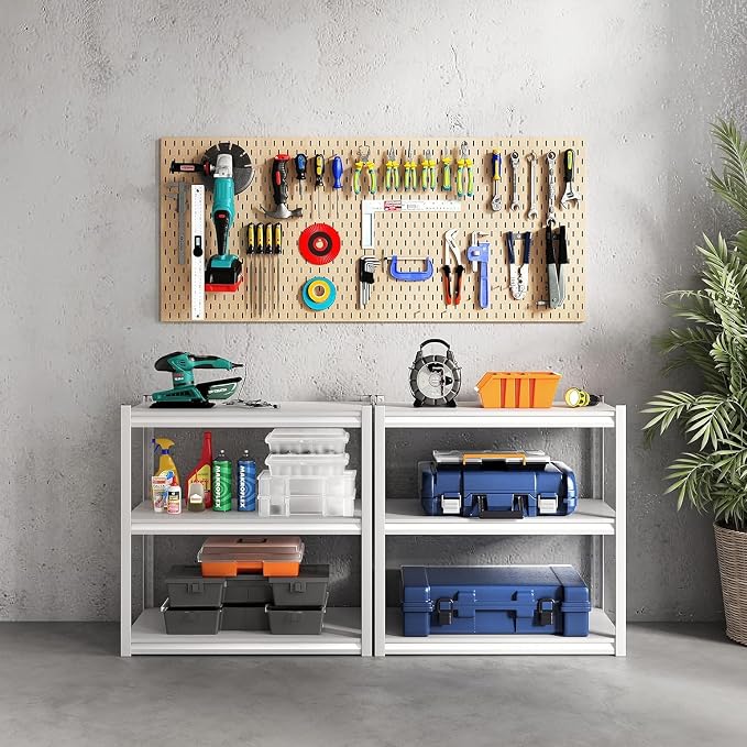 Garage Shelving Adjustable 3 Tier Heavy Duty Metal Storage Shelves Adjustable Utility Rack Organization for Kitchen, Pantry, Closet, Garage, Office 31.5" W x 15.75" D x 31.5" H, White