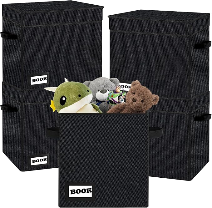 5 Pack Comic Book Storage Short Box, 11.8" X 9.8" X 7.8", Holds 100-120 Collection Book, Heavy Duty Comic Collection Gift Bin Container Holder Shelf (Black)