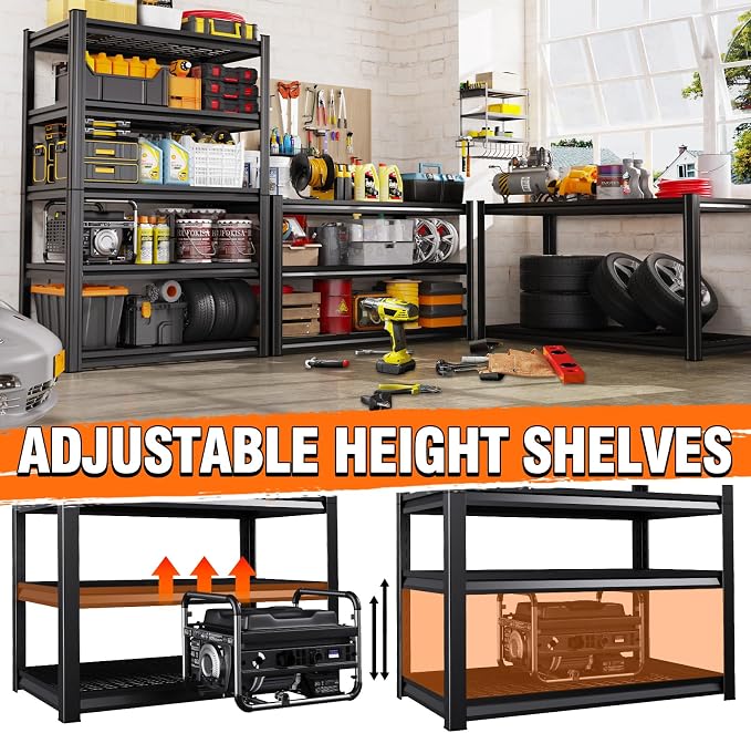 Set of 10 Garage Shelving-3500 lbs 5 Tier Storage Shelves,Adjustable Heavy Duty Metal Shelving Unit and Storage Large Wire Rack,Utility Steel Shelf for Warehouse Industrial Pantry Basement 72"x59"x20"