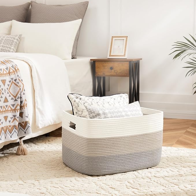 Artfeel Blanket Basket,Rectangle Woven Baskets for Storage,100L Laundry Basket for Decorative Nursery Blanket,Toys,Dirty Clothes and Magazine in Shelves,Baby Room,and Living Room