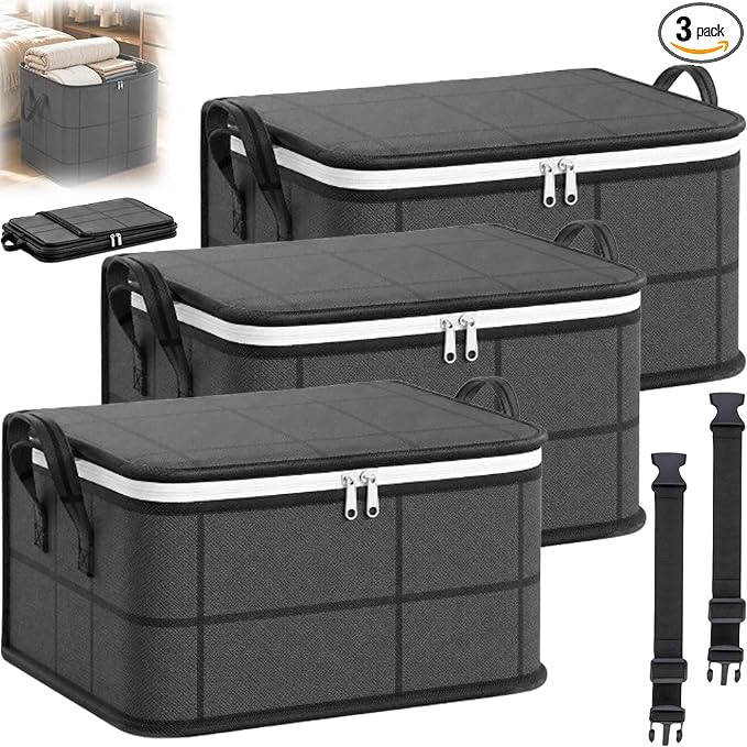 Spacious Moving Foldable Storage Bin with Reinforced Handles & Zipper，S：3 | XXL Foldable Large Capacity Storage Bag for Bedding, Blankets and Seasonal Clothes