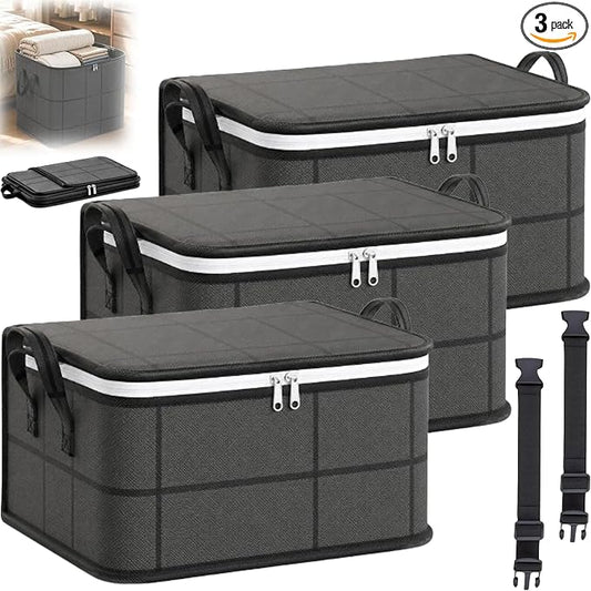 Spacious Moving Foldable Storage Bin with Reinforced Handles & Zipper，S：3 | XXL Foldable Large Capacity Storage Bag for Bedding, Blankets and Seasonal Clothes