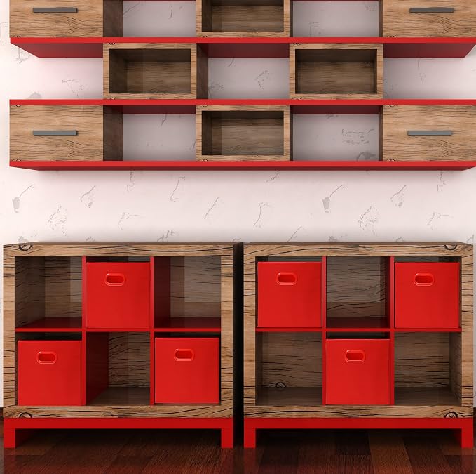 Simple Houseware 11-Inch Foldable Cube Storage Bins with Handles, Red | 6-Pack Lightweight & Durable Structure Fabric Cubes Organizer for Closet or Shelves