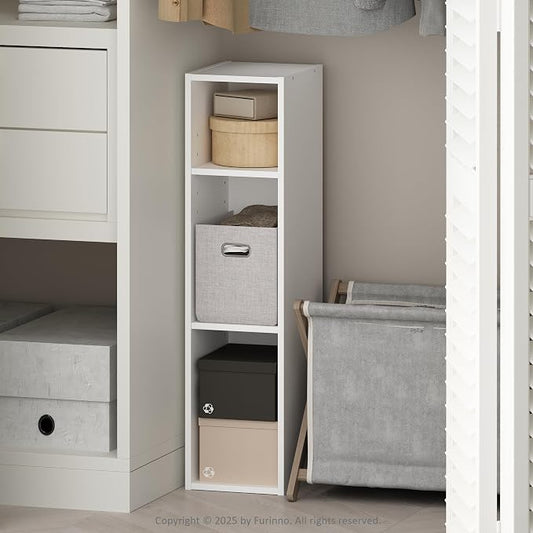 Furinno Reed 3-Tier Closet Organizers and Storage, Closet Organizer, Open Shelf Closet Storage, for Wardrobe, Bedroom, Living Room, 8-Inch Width, White