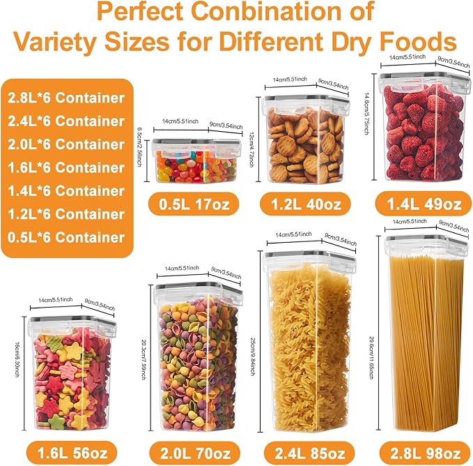 42 PCS Airtight Food Storage Containers with Lids, BPA Free Clear Plastic Kitchen and Pantry Organization and Storage Set for Flour, Sugar, Cereal, Pasta, Includes 42 Labels and Marker