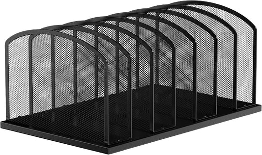MINDEPOT Desk File Organizer 7 Sections Upright Mesh File Sorter Organizer for Desk, Office Organization File Holder for Home, Office & Classroom (Black, 1Pack)