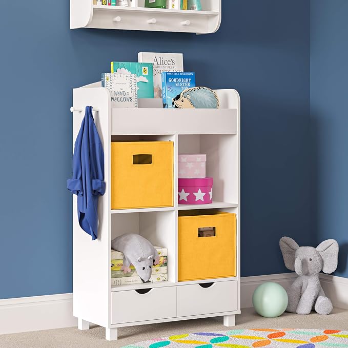 RiverRidge Folding Storage Bins - 4-pack of 10in Tall Golden Yellow Cubes | Fabric Bins, Set of 4 Storage Cubes, Cut-out Handles, Playroom Closet Organizer, Collapsible Cubby with Bottom Board Insert