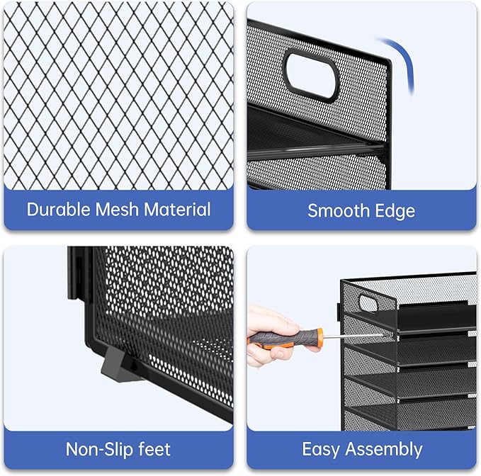 7 Tier Paper Organizer for Desk with Letter Trays & Handle Black | Black Desk File Organizer with Handle for Sorting Papers, Files, Folders, Mail, Bills and Office Supplies