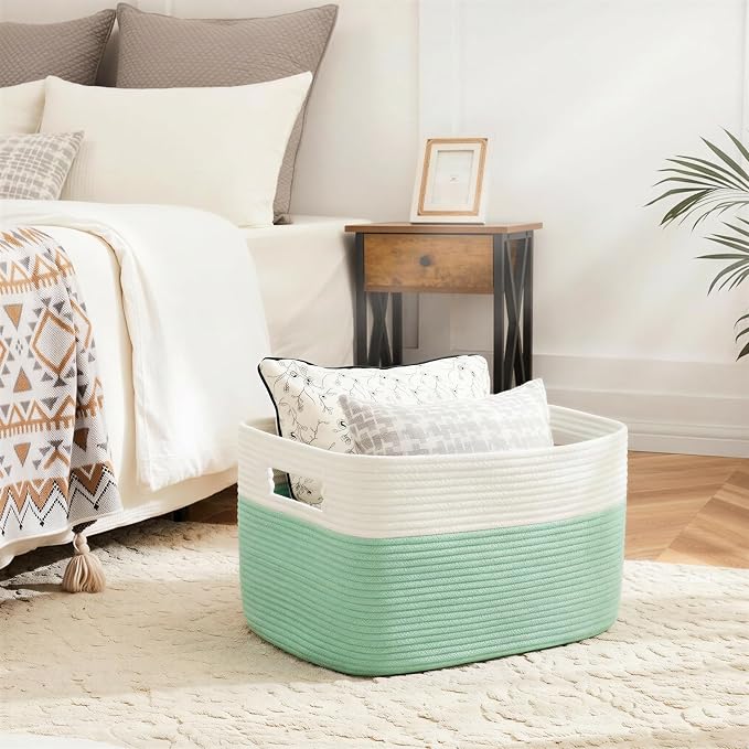 Artfeel Blanket Basket,Rectangle Woven Baskets for Storage,65L Laundry Basket for Decorative Nursery Blanket,Toys,Dirty Clothes and Magazine in Shelves,Baby Room,and Living Room