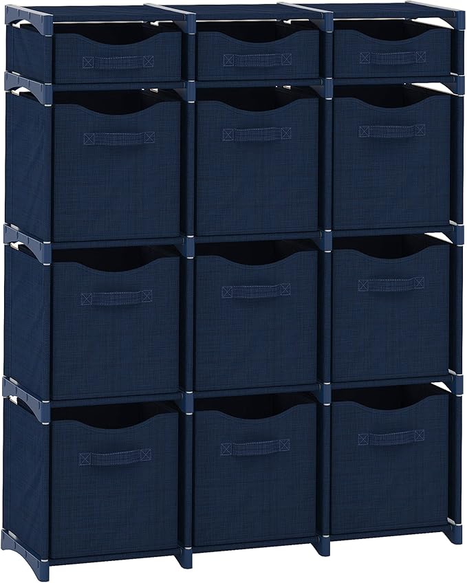 Cube Storage Organizer with Storage Bins Included - The Perfect Closet Organizers and Storage Solution. Includes 12 Storage Cubes, Great For Toy Storage, Closet Storage, Clothes Storage (Navy)