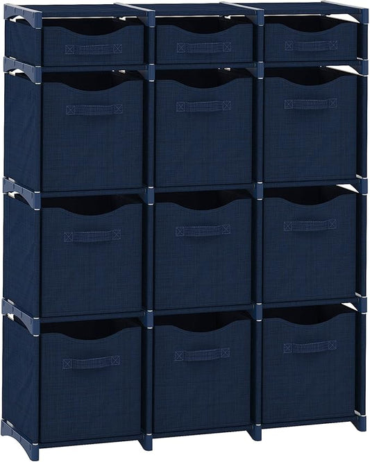 Cube Storage Organizer with Storage Bins Included - The Perfect Closet Organizers and Storage Solution. Includes 12 Storage Cubes, Great For Toy Storage, Closet Storage, Clothes Storage (Navy)