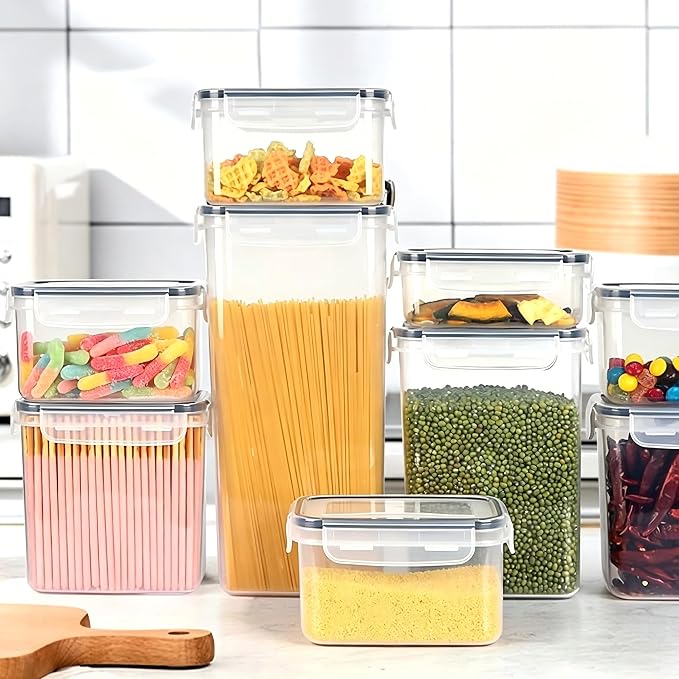 28pcs Airtight Containers, Clear Stackable Dry Food Storage | clear airtight containers with tight lids keep dry food fresh. Safe plastic, stackable for pantry kitchen storage