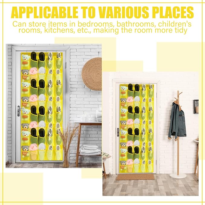 Windyun 40 Over the Door Shoe Organizer Large Mesh Pocket Hanging Shoe Rack for Closet Yellow Nonslip Behind Door Storage Holder Back to School Organizer for Dorm Room College Classroom Storage