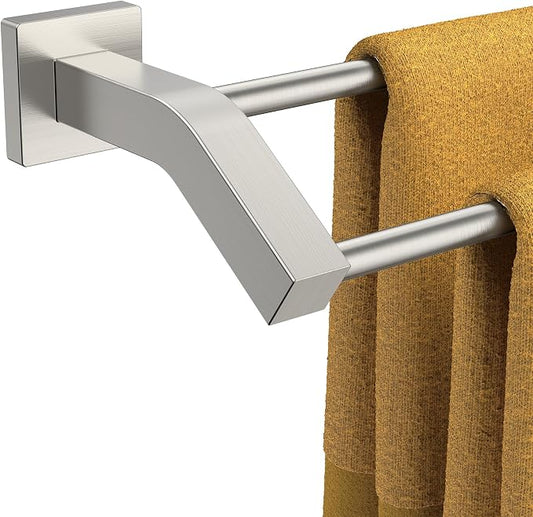FORIOUS Double Towel Bar 24", Bathroom Towel Rack Square Brushed Nickel | Heavy Duty Towel Racks for Bathroom Bedroom, Space Saving, Rustproof, Stainless Steel Towel Holder, Total Length 26 Inch