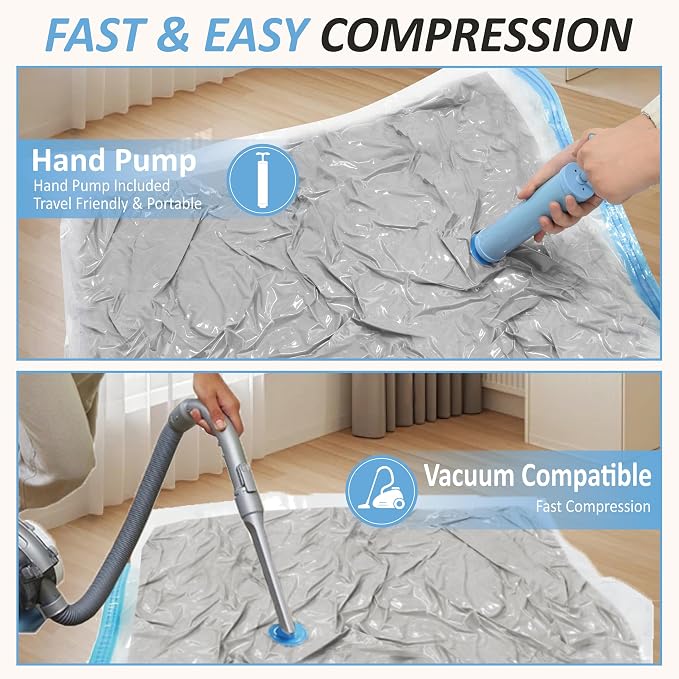 Cozy Essential Vacuum Storage Bags, 80% Compression Vacuum Seal Space Saver Plastic Packaging Bags for Clothes, Blankets, Pillow, Bedding, Comforters, Sealer Clothing Storage,12 Large