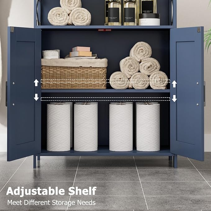 Homhedy Farmhouse Bathroom Storage Cabinet with Doors, Small Floor Cabinet | Toilet Paper Cabinet with Adjustable Shelf, Freestanding Storage Cabinet for Kitchen/Laundry/Living Room, 24"W, Blue