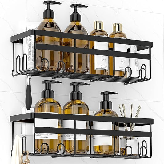 WOWBOX Shower Caddies 2 Pack - Adhesive Hanging Shower Shelf - Bathroom & Kitchen Organizers and Storage, No Drilling Stainless Shower Shelves for Home Decor Storage (Large)