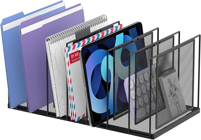 File Organizer for Desk, 7-Section Vertical File Sorter, Paper Holder Organizer Standing Metal File Folder for Office Home Classroom, Black