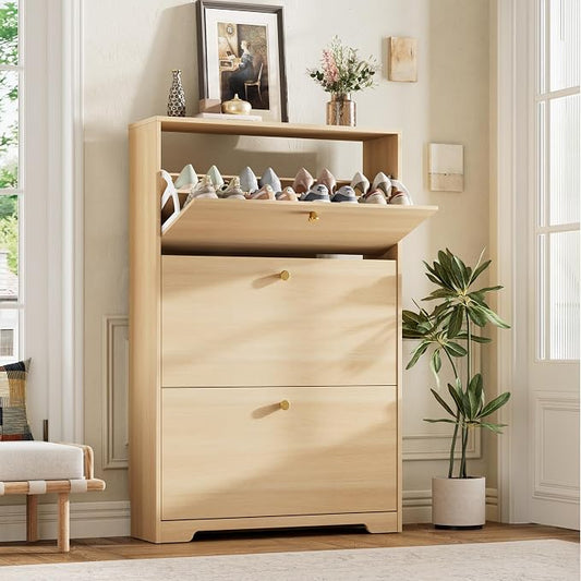 Nicetree Shoe Storage Cabinet, Slim Shoe Cabinet, Hidden Shoe Rack Cabinet, Shoe Storage Cabinet for Entryway, Hallway, Foyer, Natural Oak