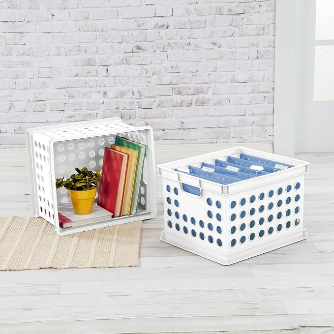 Sterilite Storage Crate Bin File Organizer for Home & Office, White, 6-Pack | Heavy-Duty and Stackable Plastic Boxes and Containers for Desk, Cabinet, Dorm, Garage, or Utility Organization