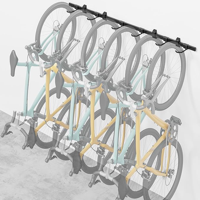 monTEK Enhanced Garage Bike Rack, Adjustable 6 Bike Hangers for Garage | Equipped with 78.5in Extended Rail,Accommodate Various Bicycle Sizes,Heavy-Duty Steel Bike Wall Mount,Max Capacity 330 lbs