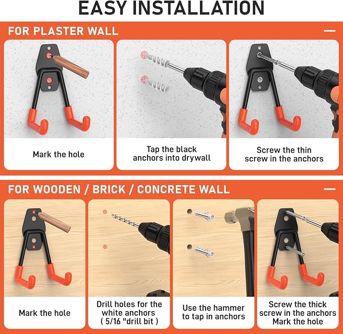 Garage Hooks, Anti-Slip Heavy Duty Wall Mount Hooks, 42-Pack | Hanging Storage for Bikes, Ladders, Hoses, Ropes, Garden Tools - For Warehouse, Workshop, Shed, Shop, Yard