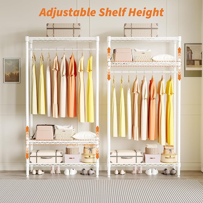 Heavy Duty Garment Rack 600 Lbs Load Stable Clothes Rack for Hanging Clothes Wardrobe Closet with Adjustable Shelves & Hanging Rod 17.7" D x 35.4" W × 68'' H White