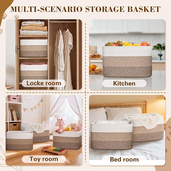 Baskets for Organizing,Storage Baskets,3 Pack Baskets for Shelfves,15"×10"×9" Woven Basket,toy storage bins,bins for organization
