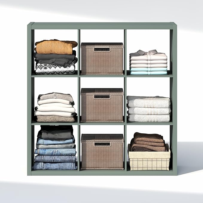 Furinno Cubic Extra Thick 9-Cube Closet Organizers and Storage, Sage Green | 14.6 x 44 x 44 in, Open Shelf Closet Storage, Closet Organizer, for Wardrobe, Bedroom, Living Room