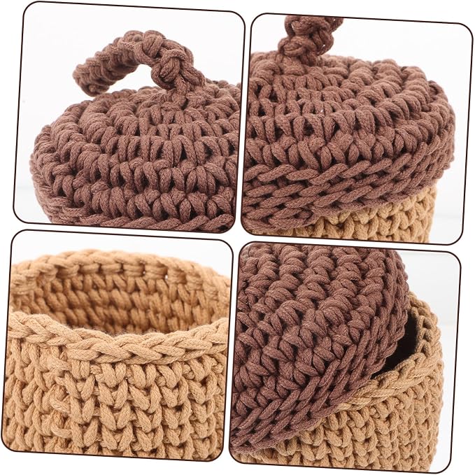 Handwoven Cotton Rope Storage Basket Decorative Organizer for Shelves Large Capacity Space-saving Woven Sundries Box Stylish Desktop Display for Home Kitchen Bathroom