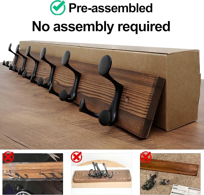 WEBI Coat Rack Wall Mount,36" Solid Wood Coat Hooks Wall Mounted Coat Hanger,16" Hole to Hole,Heavy Duty Hook Rack,6 Triple Hooks for Hanging Coats,Jacket,Hat,Backpack,Farmhouse,Brown,2 Packs