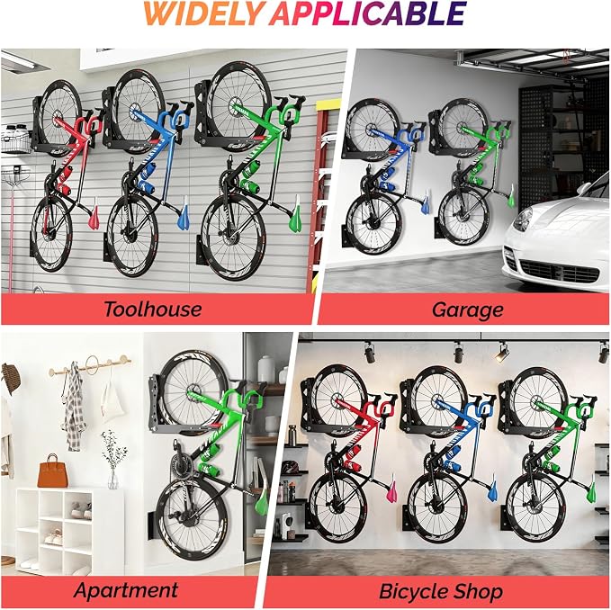 Swivel Bike Wall Mount, No Heavy Lifting Bike Wall Mount, Space-Saving Bike Rack Garage, Holds Up to 77 lbs, Vertical Bike Wall Hangers for Garage & Home Storage Solution, 2 Pack