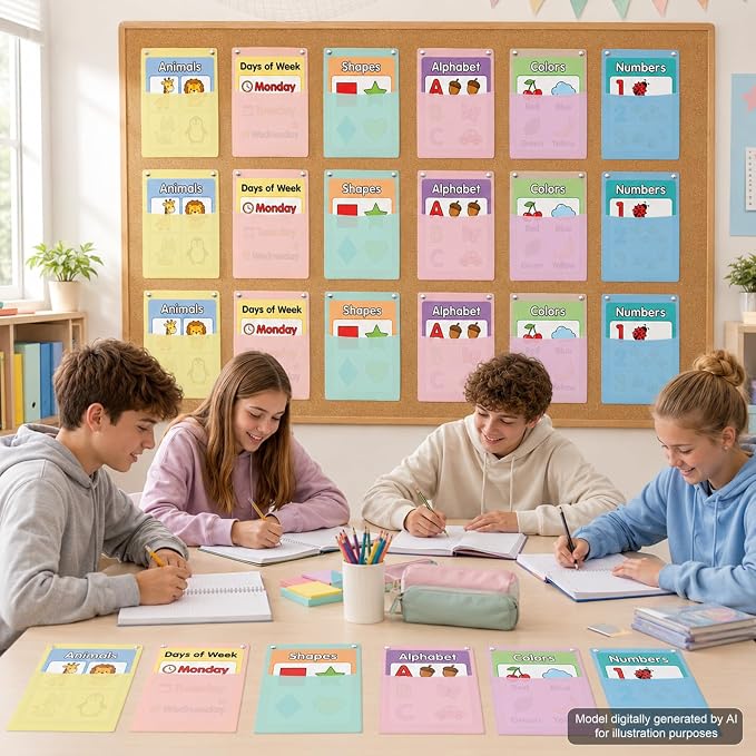 18Pcs Plastic Oversized Wall Pockets 12.6 X 9.4 Inch Hanging Wall File Organizer Hanging File Folders Holder Mail Organizer for Back to School Classroom Home Office Teaching Supplies (Pastel Color)
