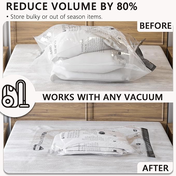 Vacuum Storage Bags, Compression Packing Space Saver Seal Bags for Clothing Bedding Comforters Blankets Pillows, 36 Combo