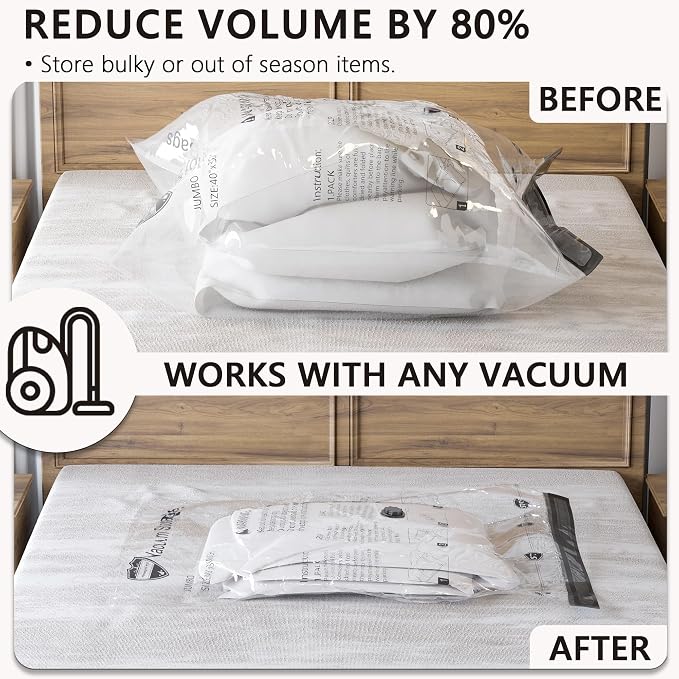 Vacuum Storage Bags, Compression Packing Space Saver Seal Bags for Clothing Bedding Comforters Blankets Pillows, 32 Combo