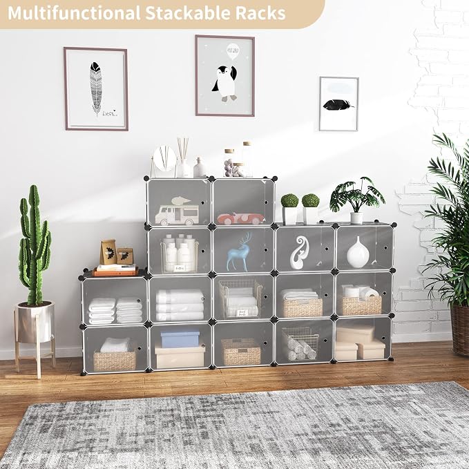 Portable Shoe Rack Organizer with Door, 48 Pairs Shoe Storage Cabinet Easy Assembly, Plastic Adjustable Shoe Organizer Stackable Detachable Free Standing Shoe Rack DIY Expandable 8 Tier Black