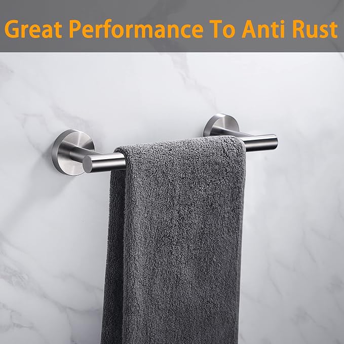Nolimas 9 Inch Silver Bath Hand Towel Bar SUS 304 Stainless Steel Towel Rod Rack Holder Round Wall Mounted Suit for Kitchen,Bathroom,Living Room&Toilet,Anti Rust Brushed Nickel