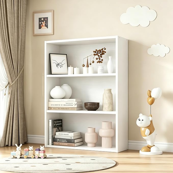 HealSmart 3 Tier Bookcase, Industrial 3 Book Shelf, 9.2" D x 23.8" W x 31.5" H Tall Open Cube Storage Organizer for Home Office, Living Room, Bedroom and Dinning Room, White