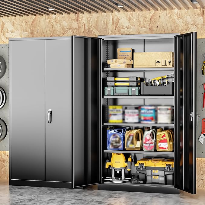 INTERGREAT Metal Storage Cabinet, 72” H Storage Cabinet with 2 Doors and 4 Adjustable Shelves for Office, Home, Garage (Assembly Required, Black)