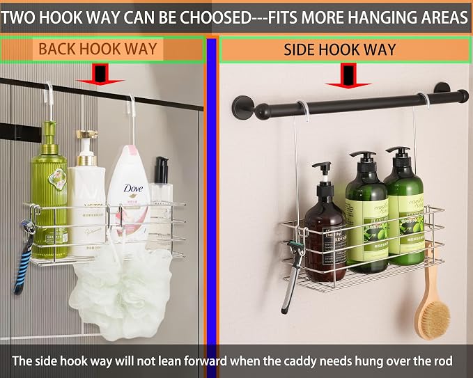 1-Tier Shower Caddy Hanging Shower Organizer Rack with Hooks Over The Door