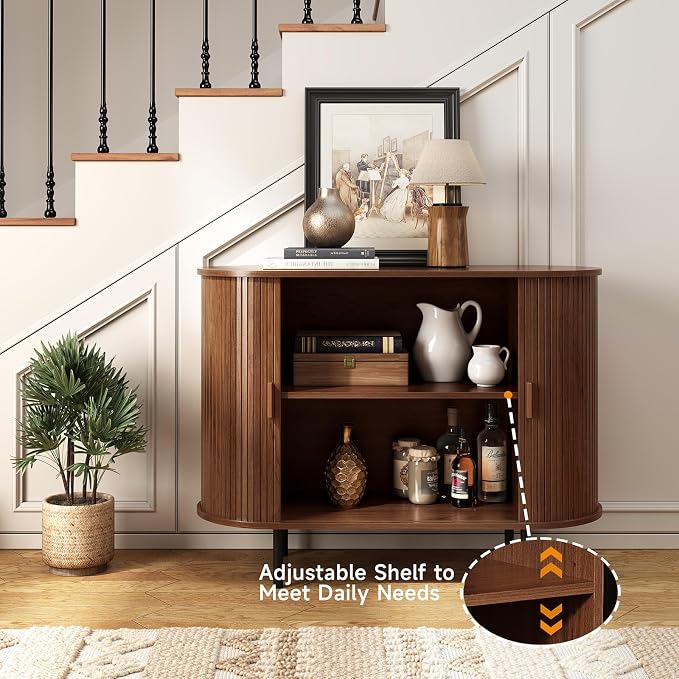 40" Sideboard Buffet Cabinet with Storage, Storage Cabinet with Sliding Door & Adjustable Shelf, Modern Accent Coffee Bar Console Table for Kitchen, Entryway, Walnut