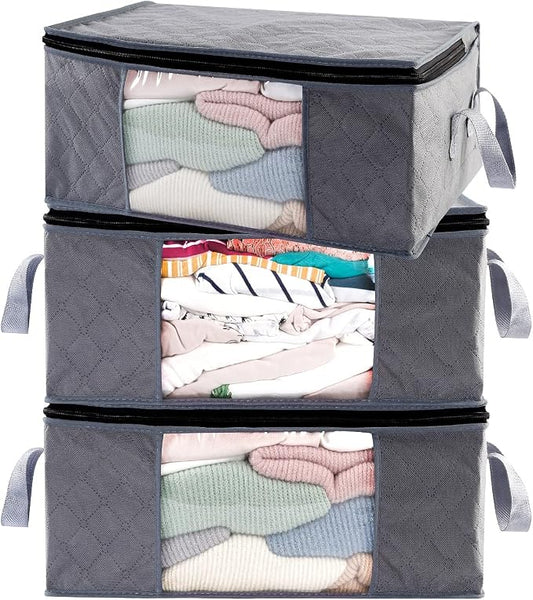 Storage Bins Storage Bags Closet Organizers Sweater Storage Clothes Storage Containers, 3pc Pack, Gray (G01)